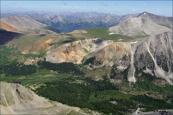 A majestic view of the Collegiate Peaks from the summit of Tabaguache Peak, 14,155'. Mount Antero, Mount Princeton, Mount Columbia...